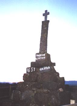 The monument to Maggie Walls who was burned here as a witch in 1657